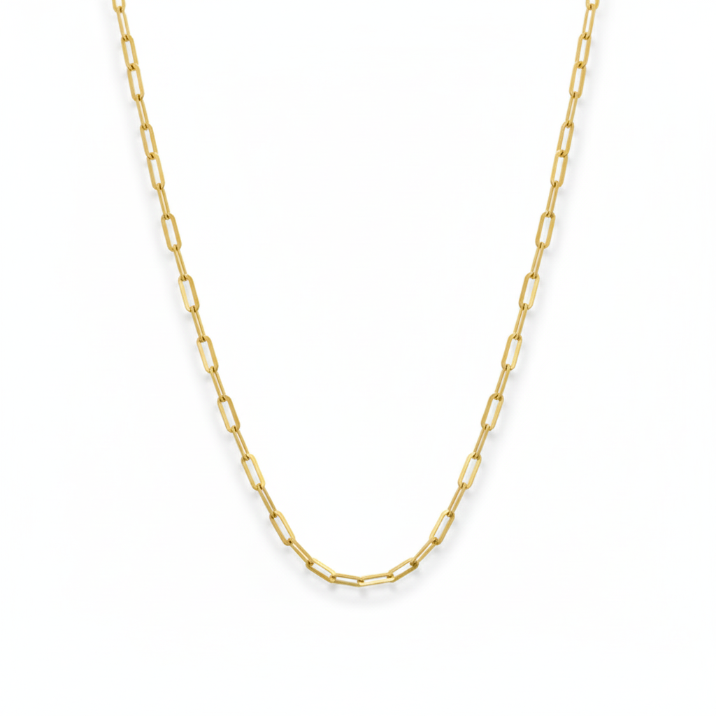 18K Real Gold Paper Clip Chain - 18k Gold Chain - Embellish Gold
