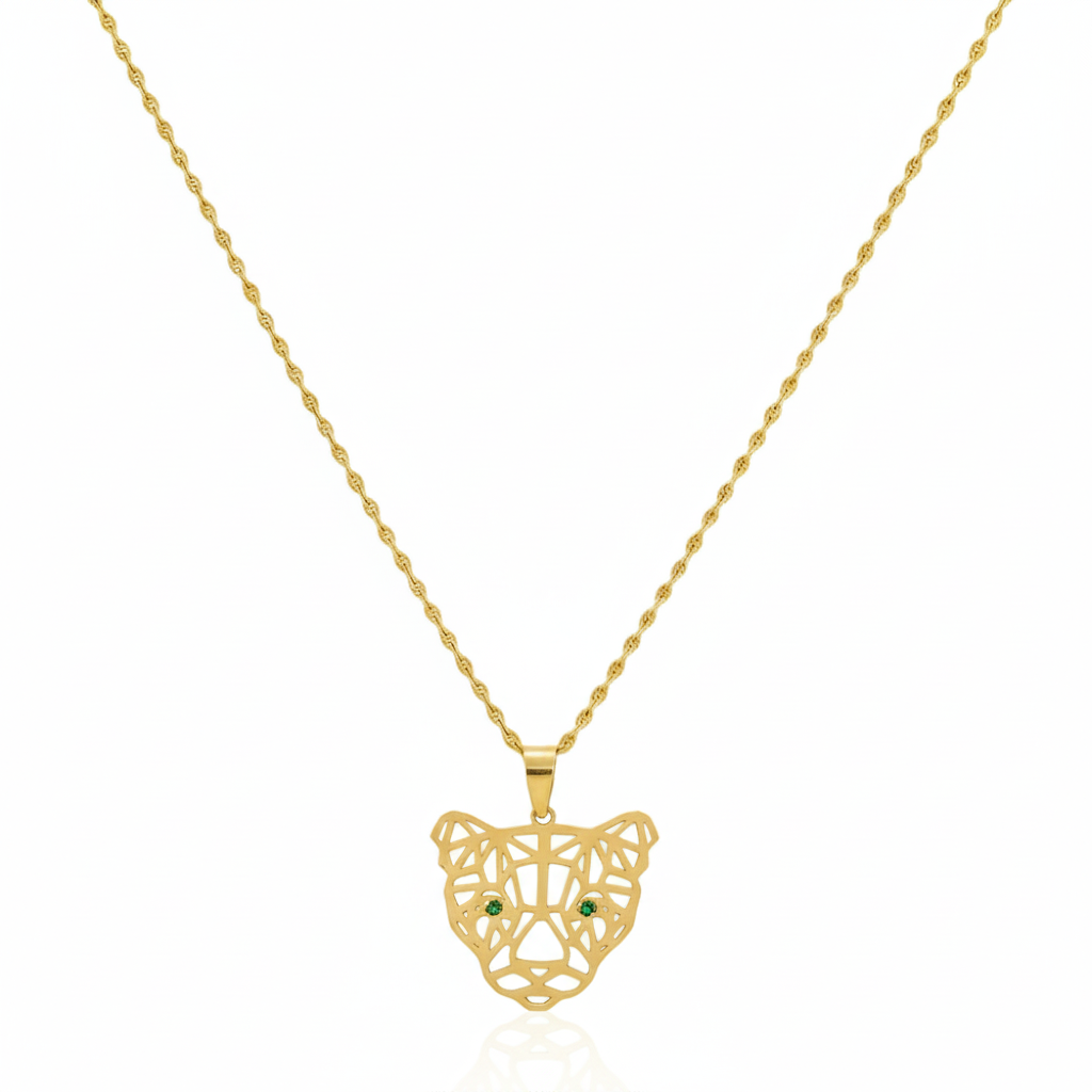18k Gold Green Eye Tiger Necklace