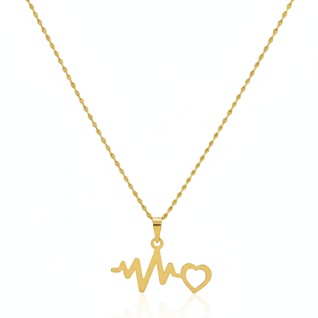 18k Gold Heart Beat Necklace - 18k Gold Necklace - Embellish Gold