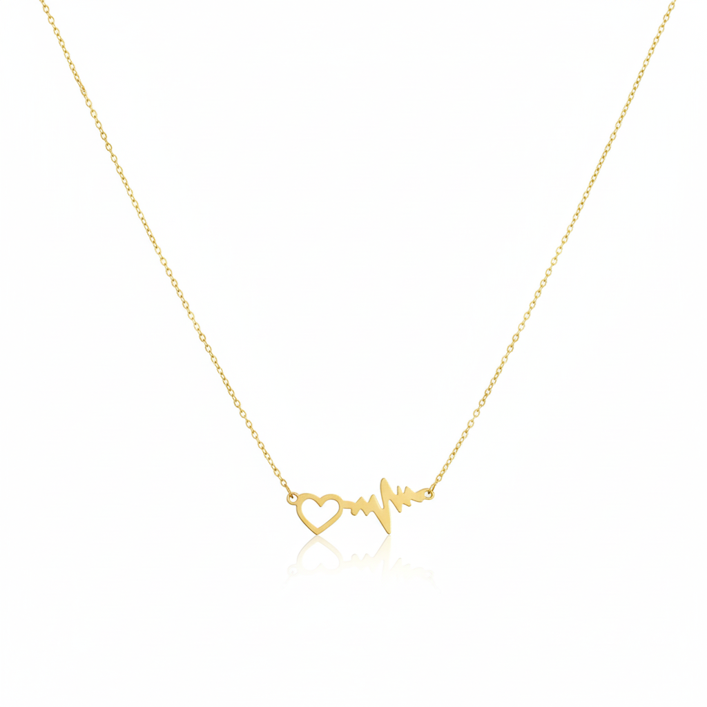18K Real Gold Hand Made Heart Beat Necklace.