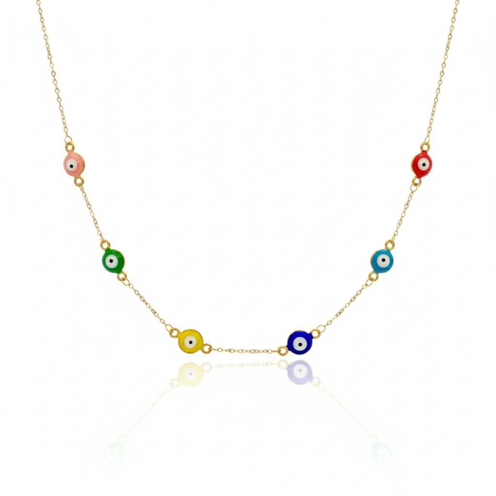 18K Real Gold Multicolor Evil Eye Necklace