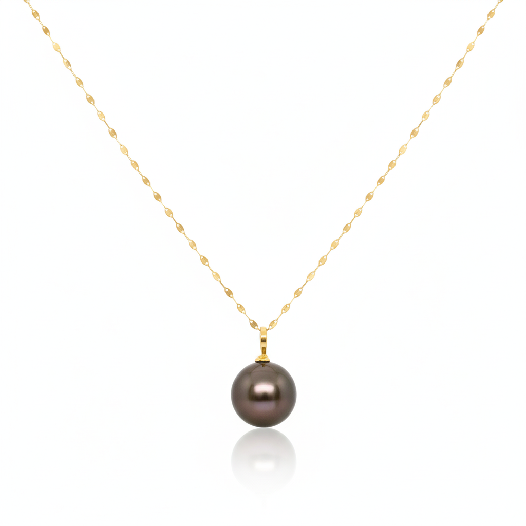 قلادة من الذهب الحقيقي عيار 18 قيراط واللؤلؤ الأسود - 18k Gold Necklace - Embellish Gold