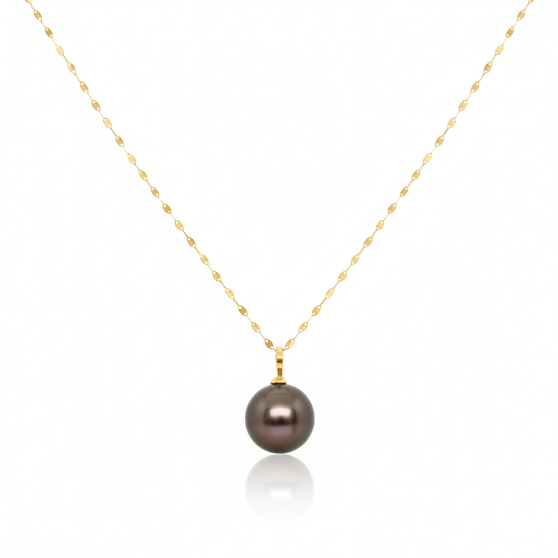 قلادة من الذهب الحقيقي عيار 18 قيراط واللؤلؤ الأسود - 18k Gold Necklace - Embellish Gold