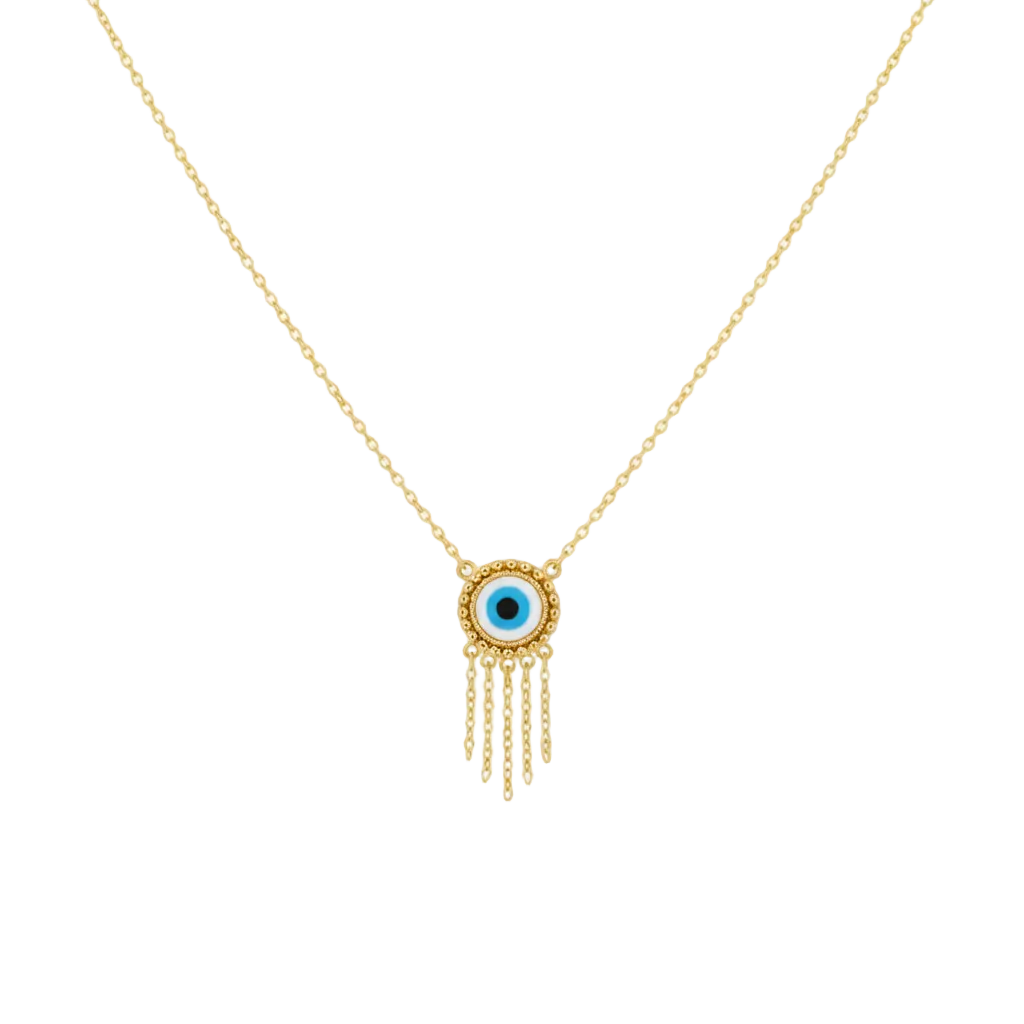 18K Real Gold Round Evil Eye Hanging Necklace