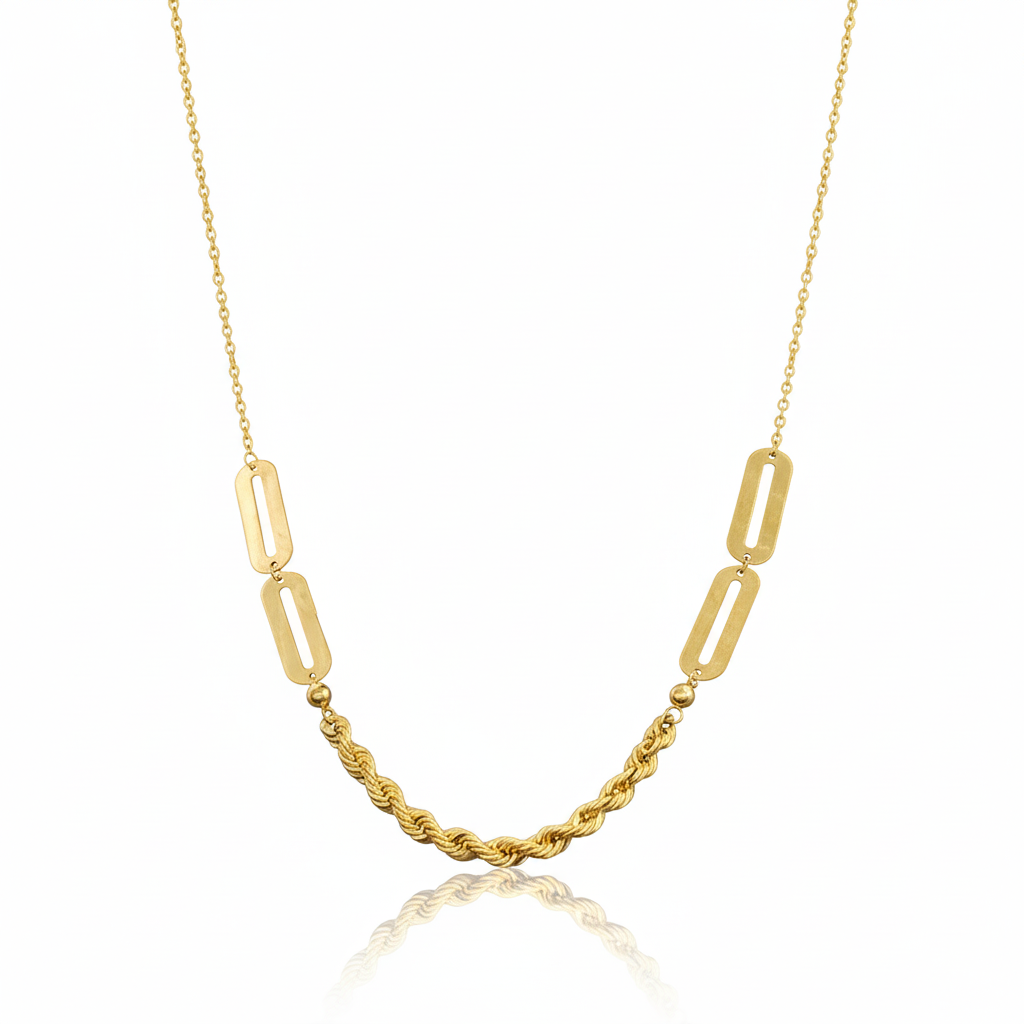 18K Real Gold Paper Clip Rope Chain Necklace
