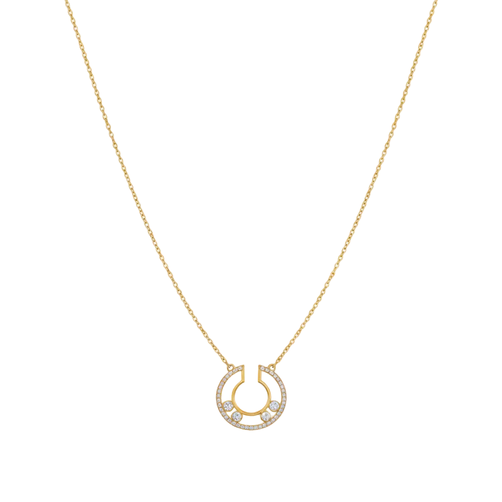 18K Real Gold 3 Stone Circle Cut Necklace