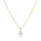18k Real Gold Oval Stone Paper Clip Chain