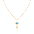 18k Real Gold Round evil eye with hanging chain