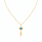 18k Real Gold Round evil eye with hanging chain