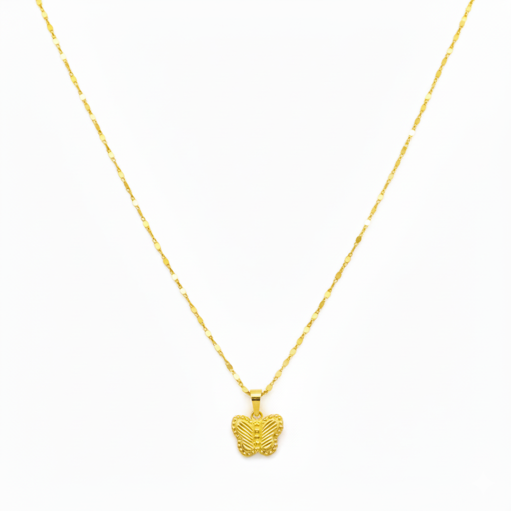 18K Real Gold Butterfly Field Necklace - 18k Gold Necklace - Embellish Gold