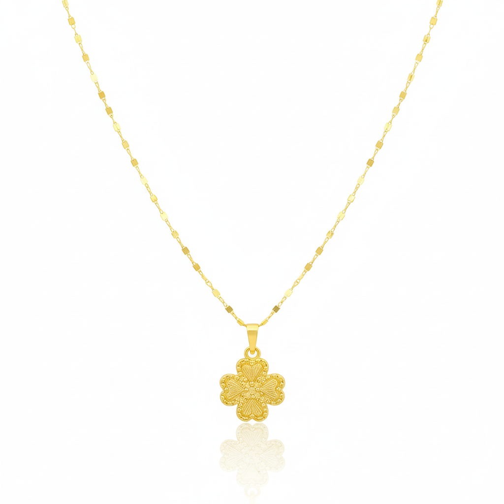 18K Real Gold Four Petals Necklace
