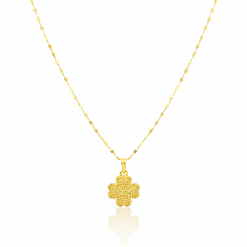 18K Real Gold Four Petals Necklace - 18k Gold Necklace - Embellish Gold