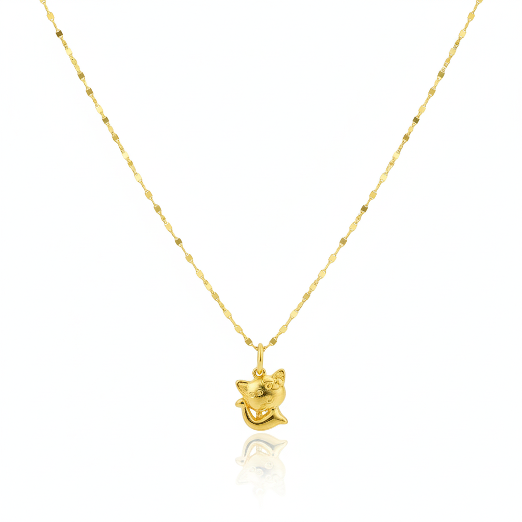 18K Real Gold Kitty Necklace - 18k Gold Necklace - Embellish Gold