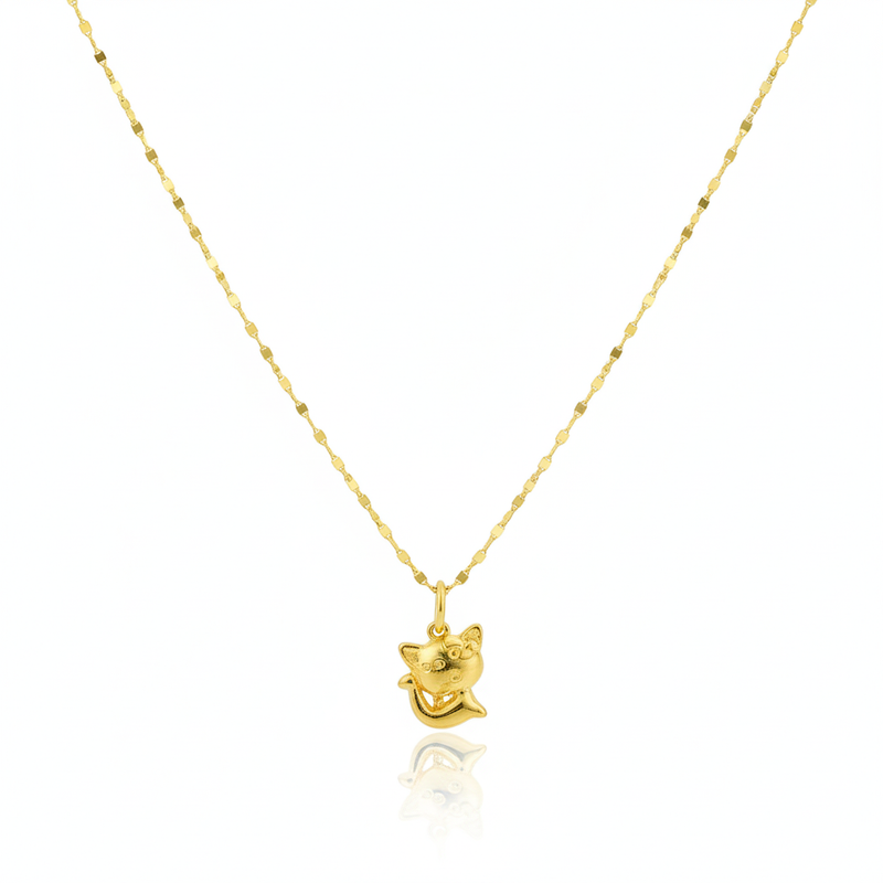 18K Real Gold Kitty Necklace - 18k Gold Necklace - Embellish Gold