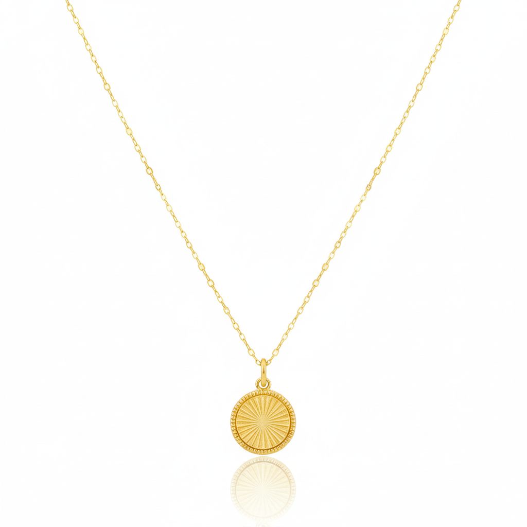 18K Real Gold Round Cut Necklace
