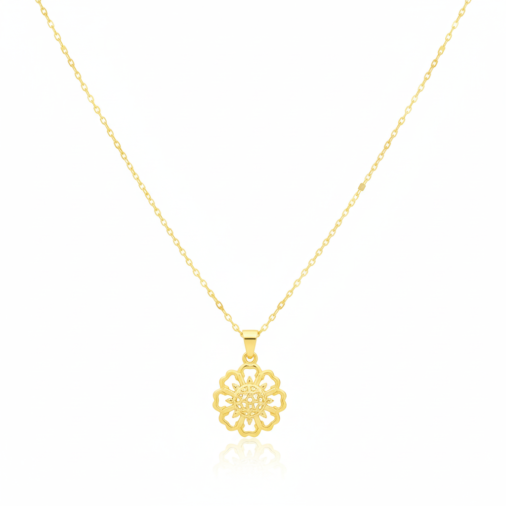 18K Real Gold Spot Flower Necklace - 18k Gold Necklace - Embellish Gold