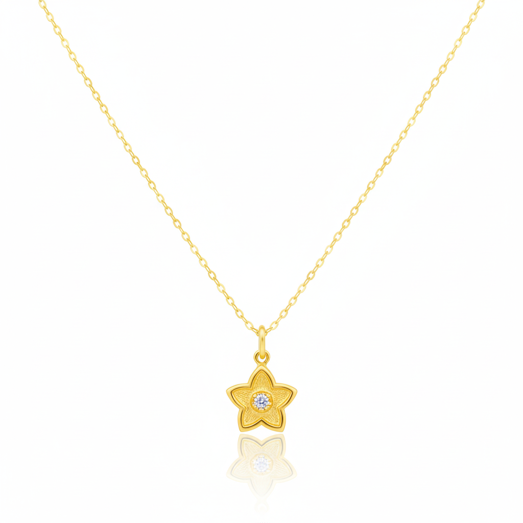 18K Real Gold Star Dot Necklace - 18k Gold Necklace - Embellish Gold
