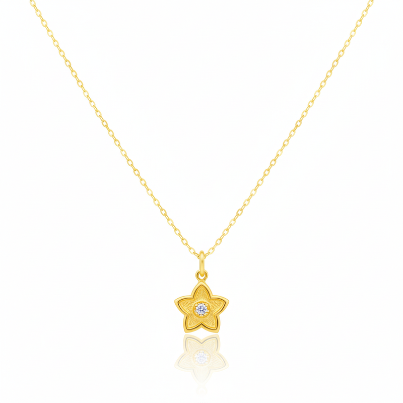 18K Real Gold Star Dot Necklace - 18k Gold Necklace - Embellish Gold