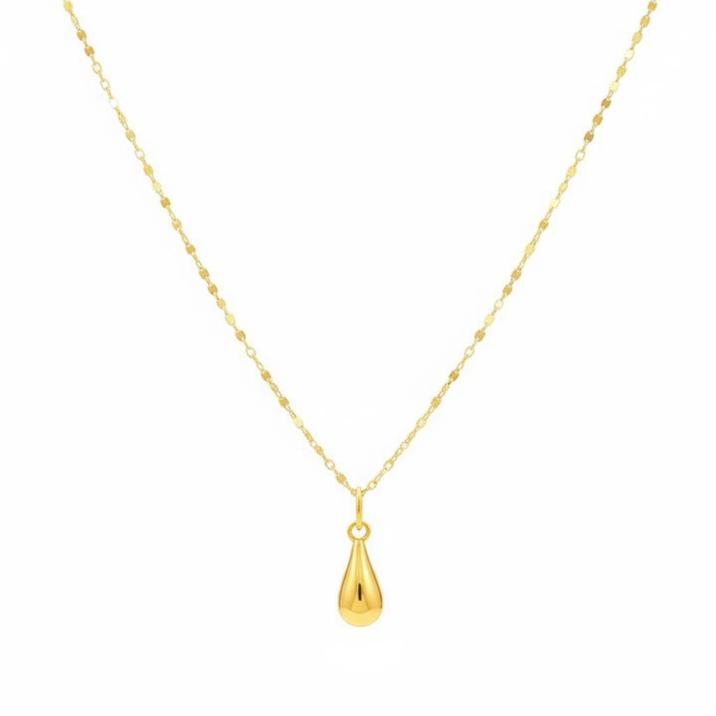 18K Real Gold Tear Drop Necklace - 18k Gold Necklace - Embellish Gold