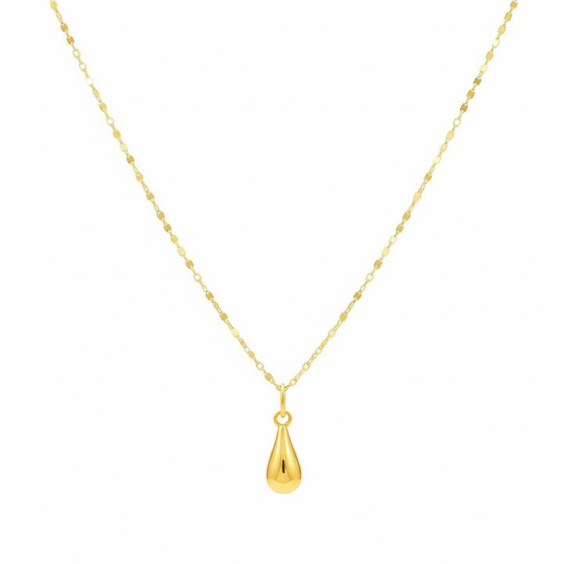 18K Real Gold Tear Drop Necklace - 18k Gold Necklace - Embellish Gold