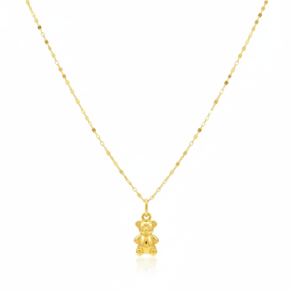 18K Real Gold Teddy Necklace - 18k Gold Necklace - Embellish Gold