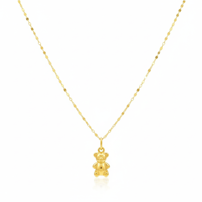 18K Real Gold Teddy Necklace - 18k Gold Necklace - Embellish Gold