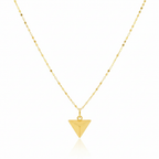 Gold triangle pendant necklace on a white background