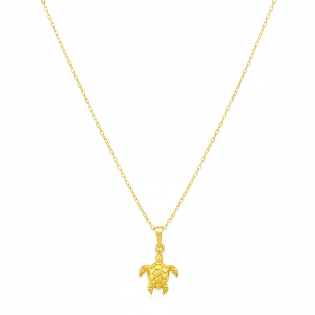 18K Real Gold Turtle Necklace