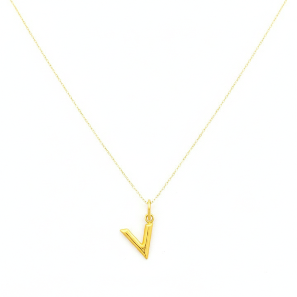 18K Real Gold V Necklace - 18k Gold Necklace - Embellish Gold