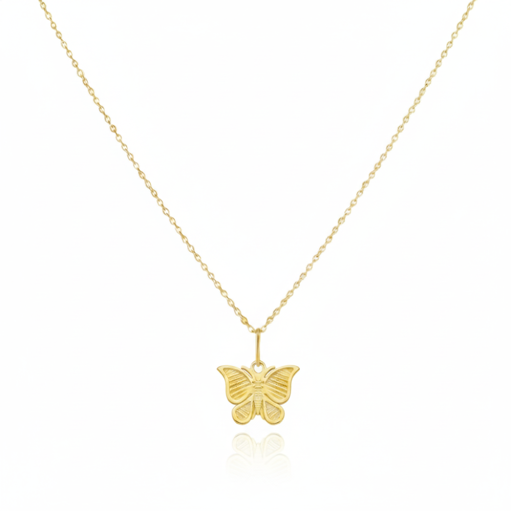 18K Real Gold Butterfly Necklace - 18k Gold Necklace - Embellish Gold