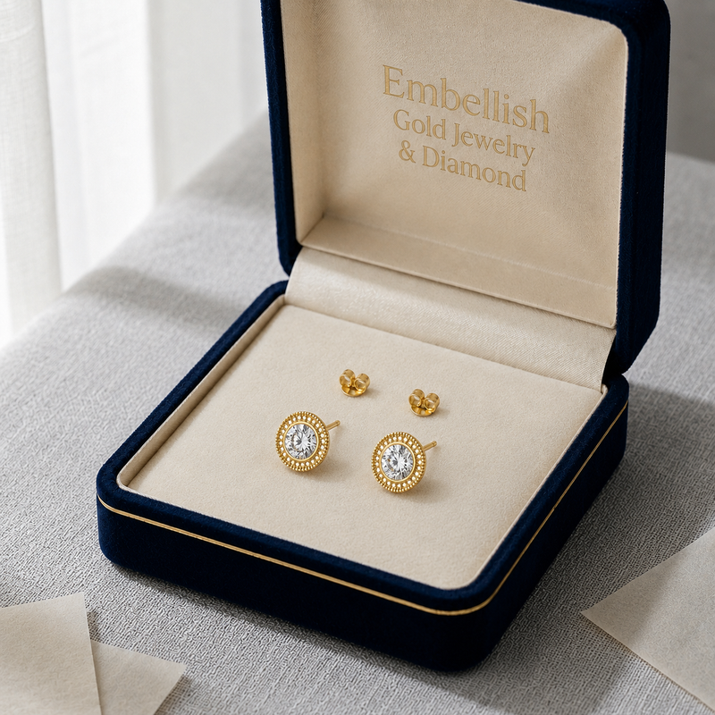 18K Real Gold Hole Stone Earrings - 18k Gold Earrings - Embellish Gold