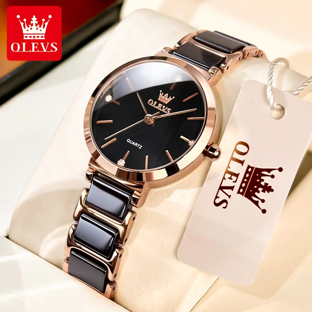 OLEVS 5877 Luxury Stainless Steel Watch for Women - Festive Collection - Embellish Gold Jewelry & Diamond