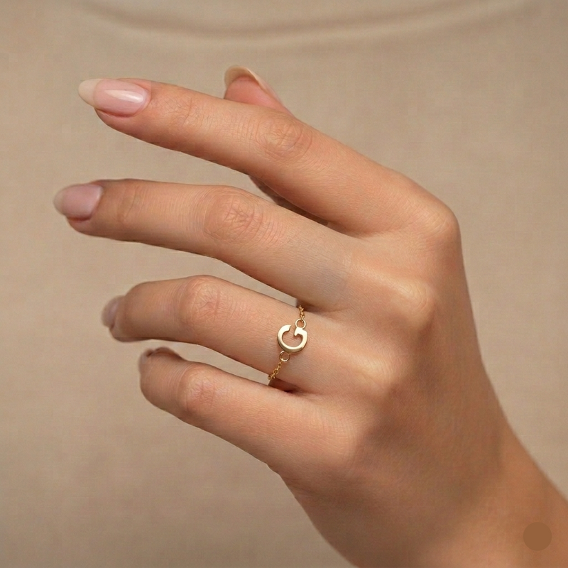 18k Gold Letter Chain Thin Ring - THE 299 STORE - Embellish Gold Jewelry & Diamond