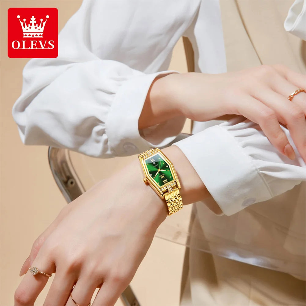 OLEVS 3699 Luxury Fashion Gold Stainless Steel Tonneau Quartz Ladies' Watches