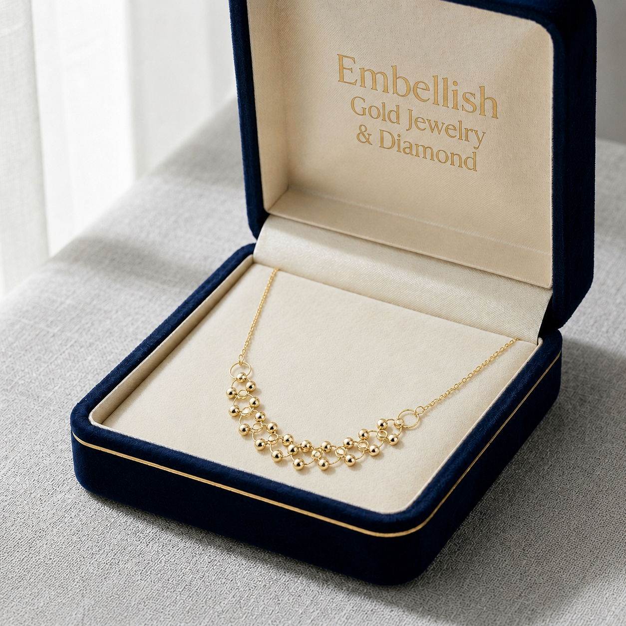 18k Gold Ball in Loop Necklace - 18k Gold Necklace - Embellish Gold Jewelry & Diamond
