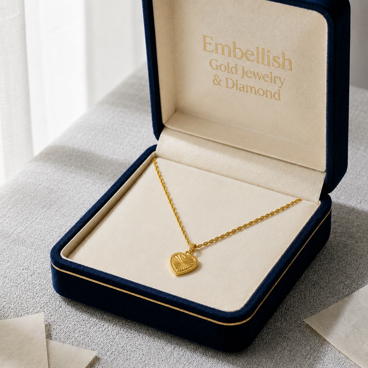 18k Gold Heart Lines Necklace