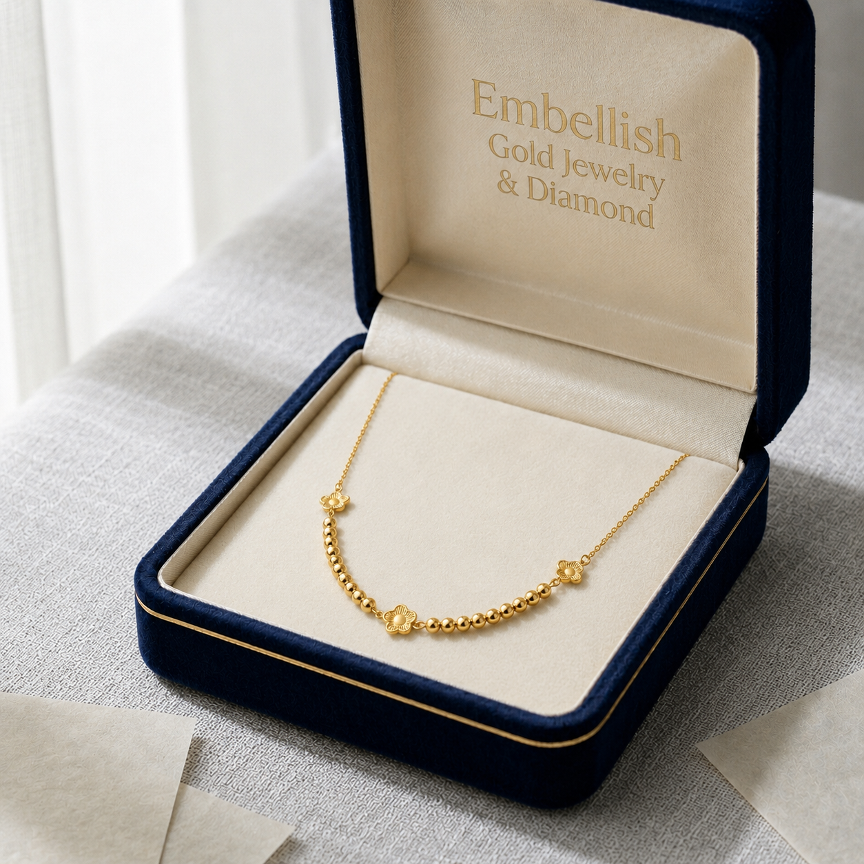 18k Gold Star Dot with Balls Necklace - 18k Gold Necklace - Embellish Gold Jewelry & Diamond
