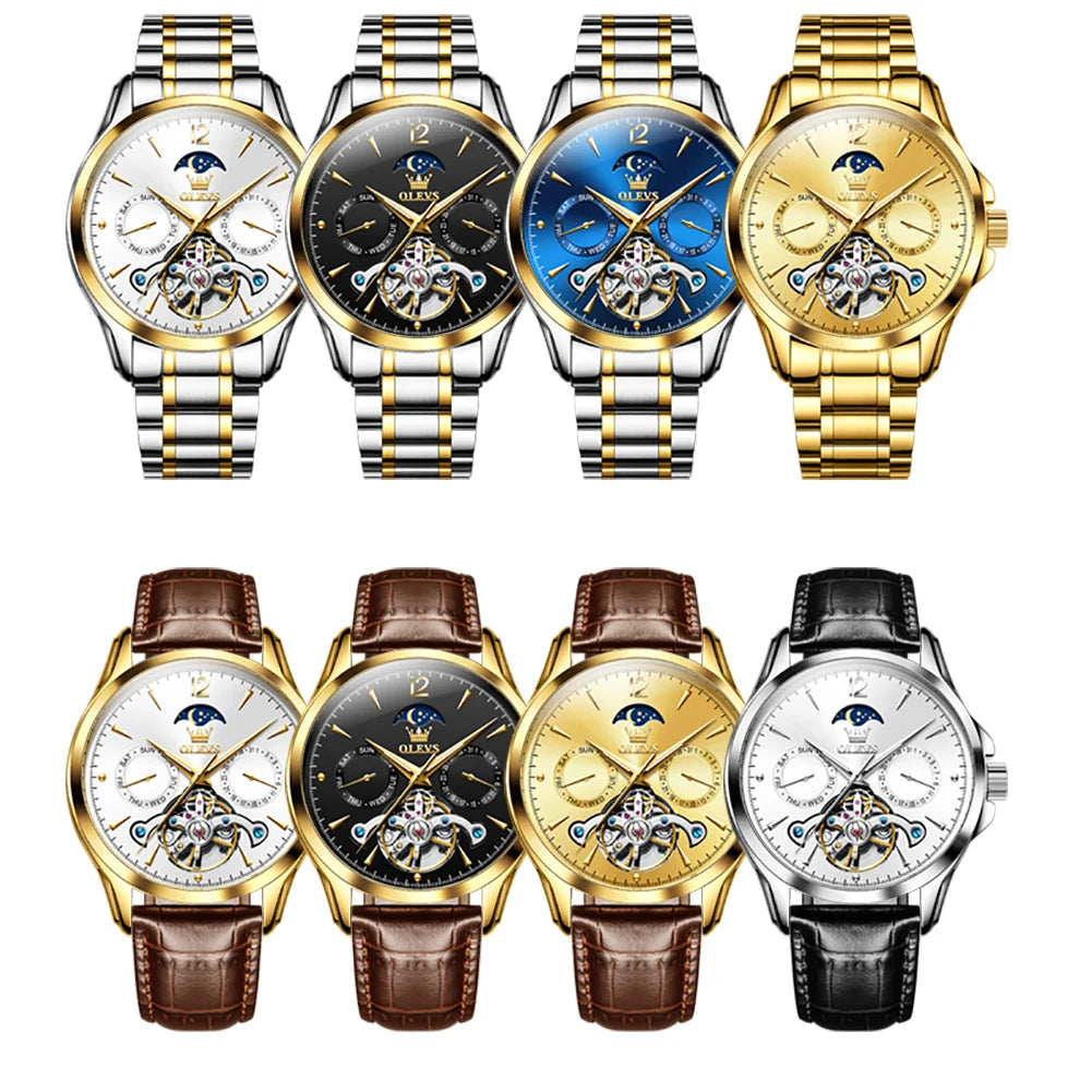 OLEVS 6663 Men Flywheel Fully Automatic Mechanical Watch - Festive Collection - Embellish Gold Jewelry & Diamond