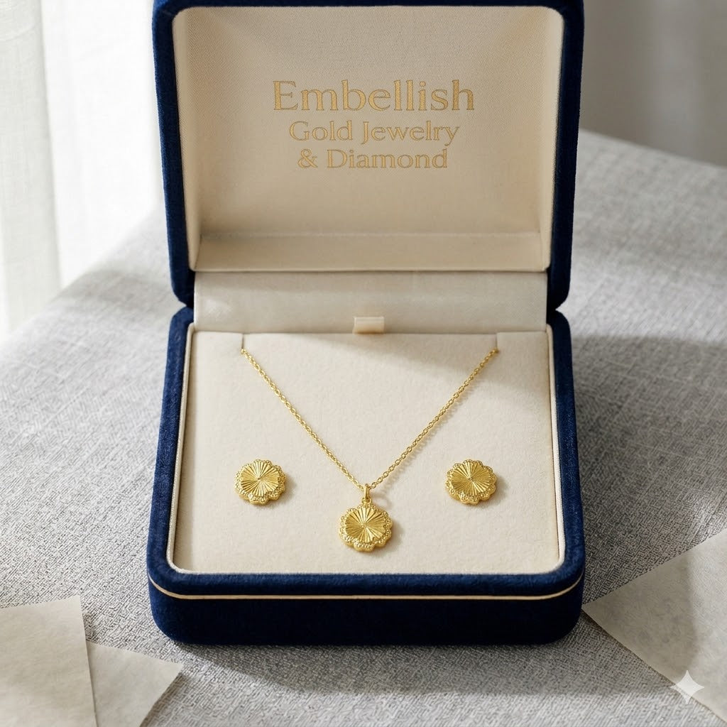 18K Real Gold CoCo Flower Necklace And Earring Set