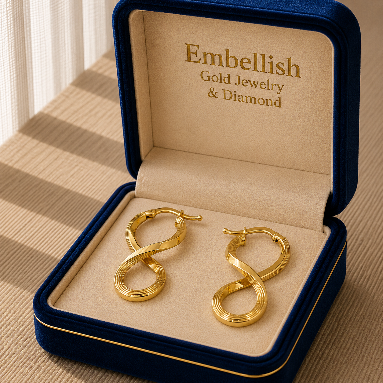 18k Gold Infinity Inspired Loop Earrings - 18k Gold Earrings - Embellish Gold Jewelry & Diamond