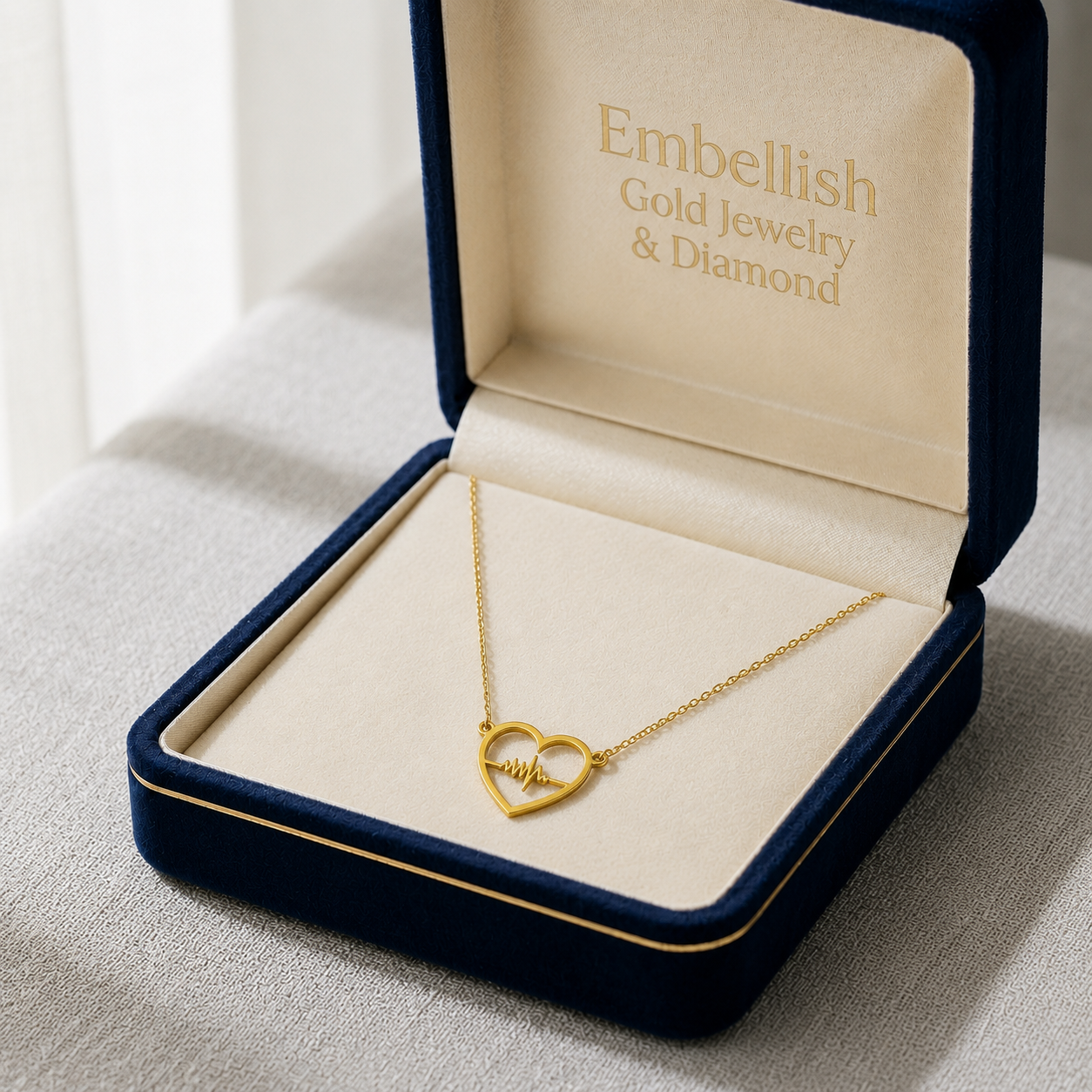 18k Gold Heart with Beat Necklace - 18k Gold Necklace - Embellish Gold Jewelry & Diamond