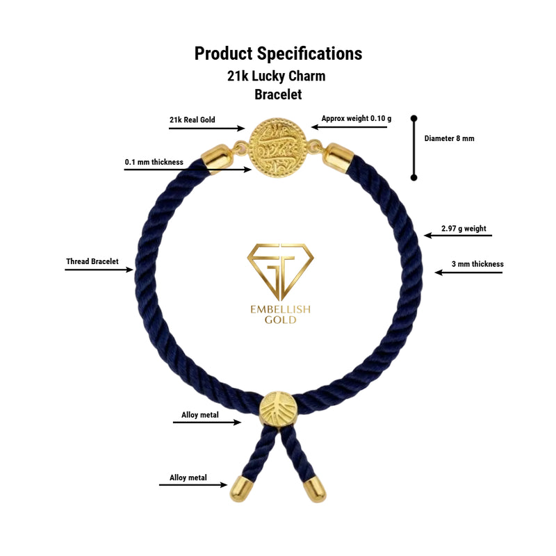 21K Gold Multi Color Thread Adjustable Coin Bracelet - THE 299 STORE - Embellish Gold Jewelry & Diamond