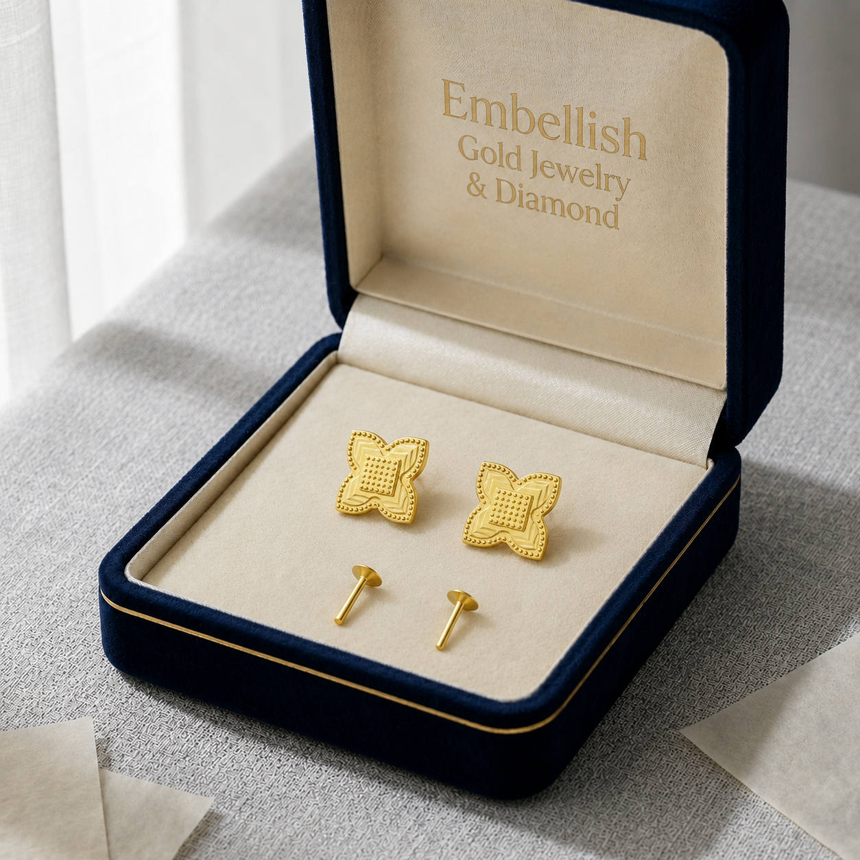 18K Real Gold  Rob Flower Earrings - 18k Gold Earrings - Embellish Gold