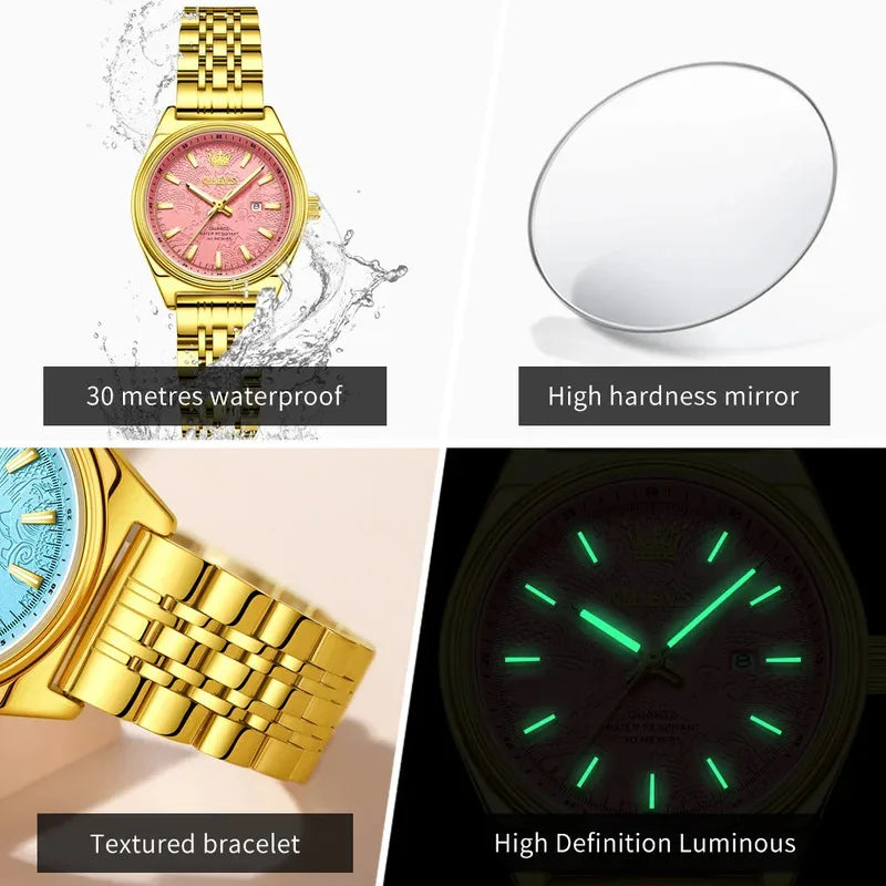 OLEVS New 3703 Watches Woman - Festive Collection - Embellish Gold Jewelry & Diamond