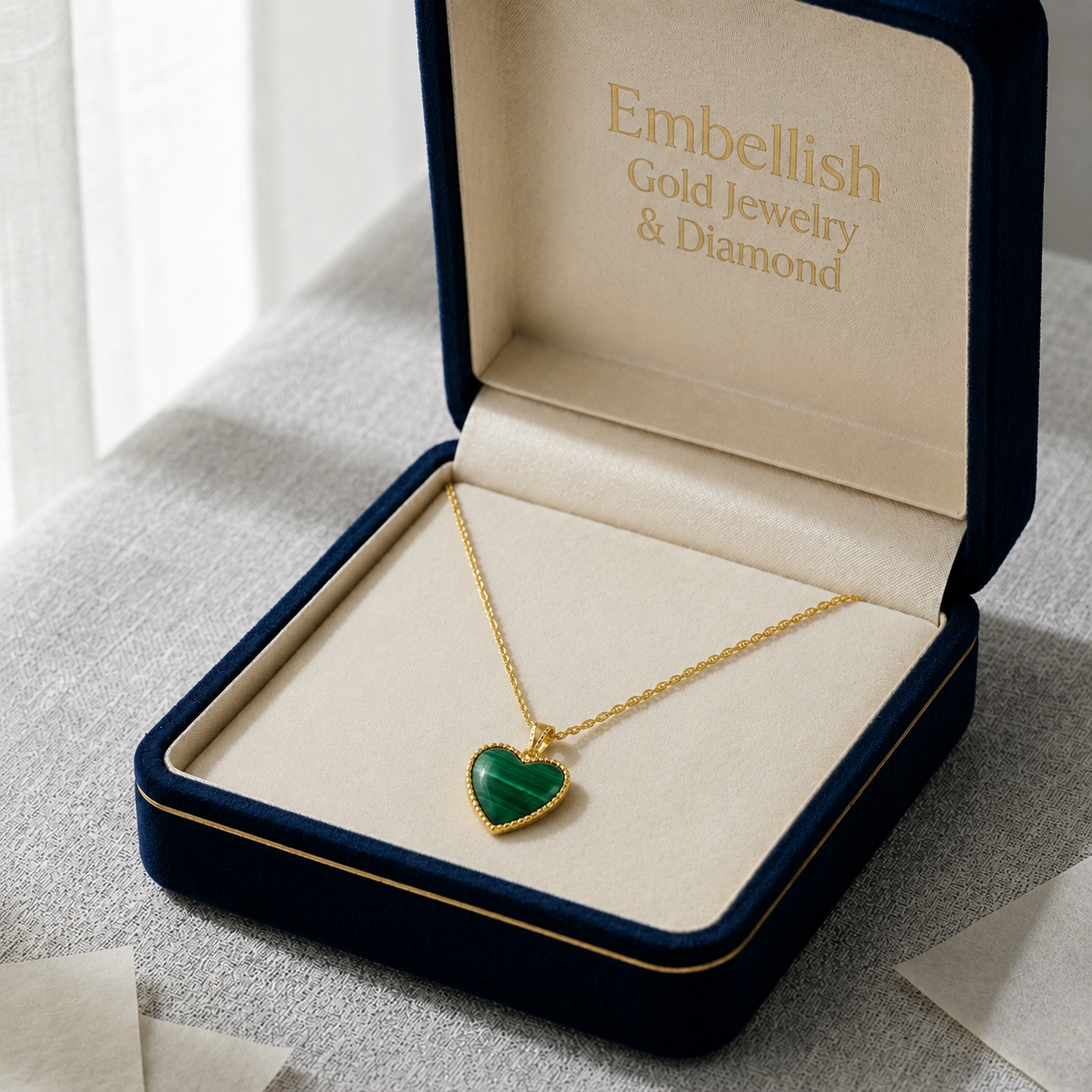 18k Gold Malachite Heart Necklace