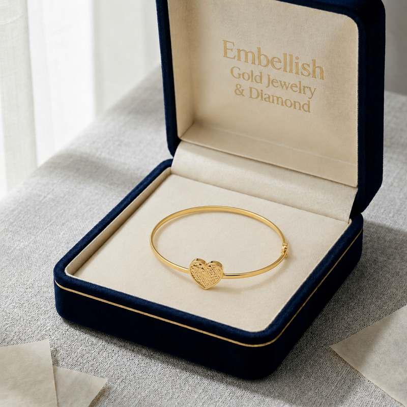 18k Gold Heart Dotted Bangle - 18k Gold Bangle - Embellish Gold Jewelry & Diamond