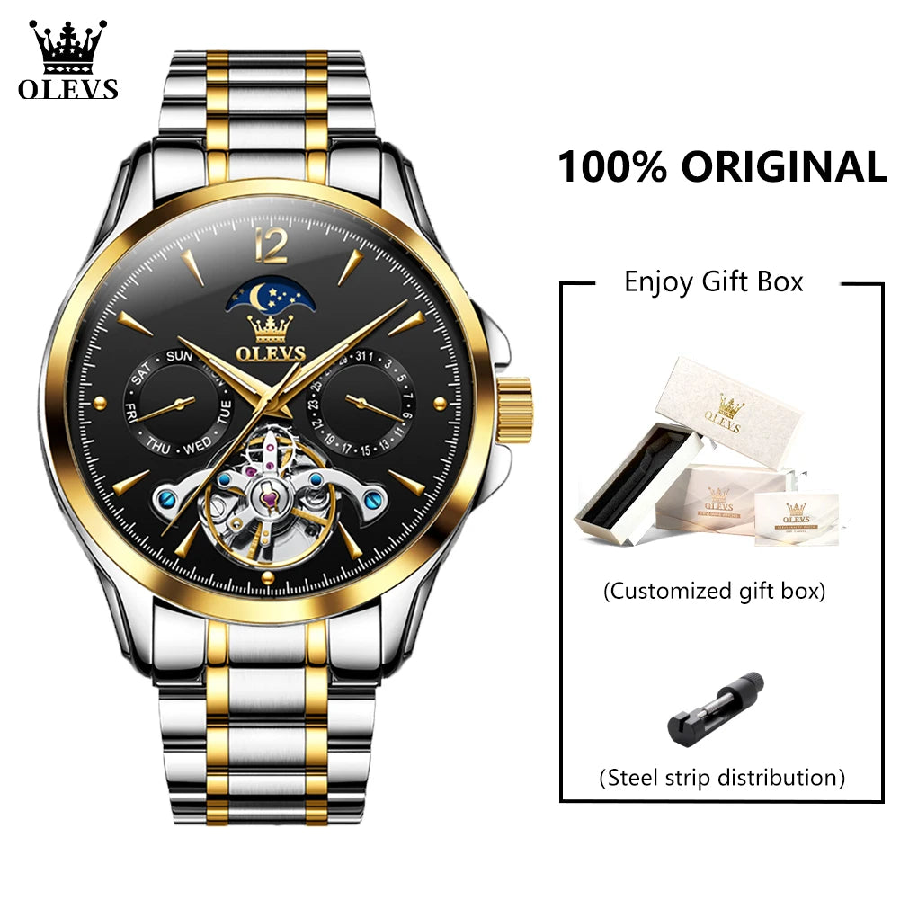 OLEVS 6663 Men Flywheel Fully Automatic Mechanical Watch - Festive Collection - Embellish Gold Jewelry & Diamond