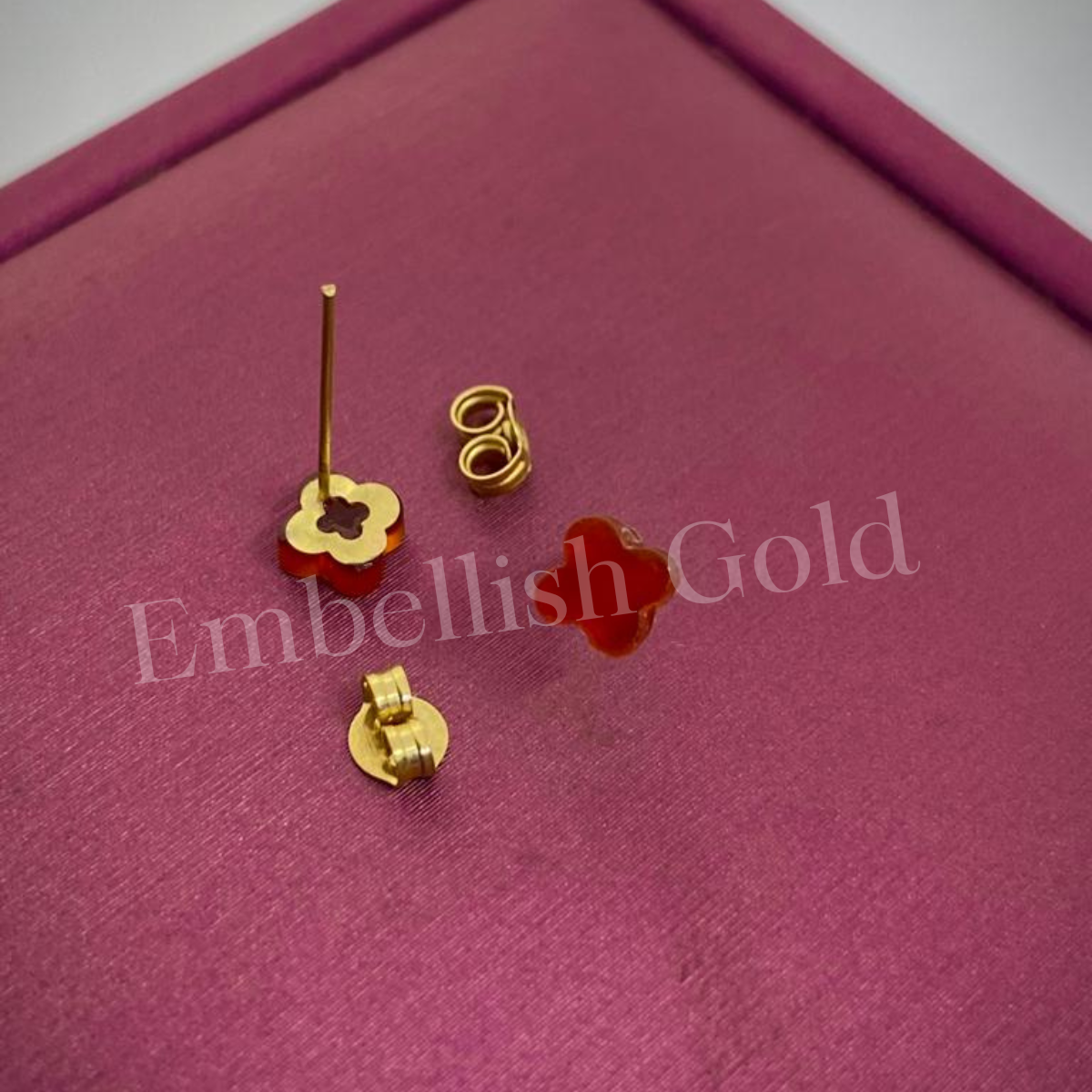 18K Real Saudi Gold Red Jade Earring 091 ‚Äì A Gem in Gold Earrings for Women - Embellish Gold