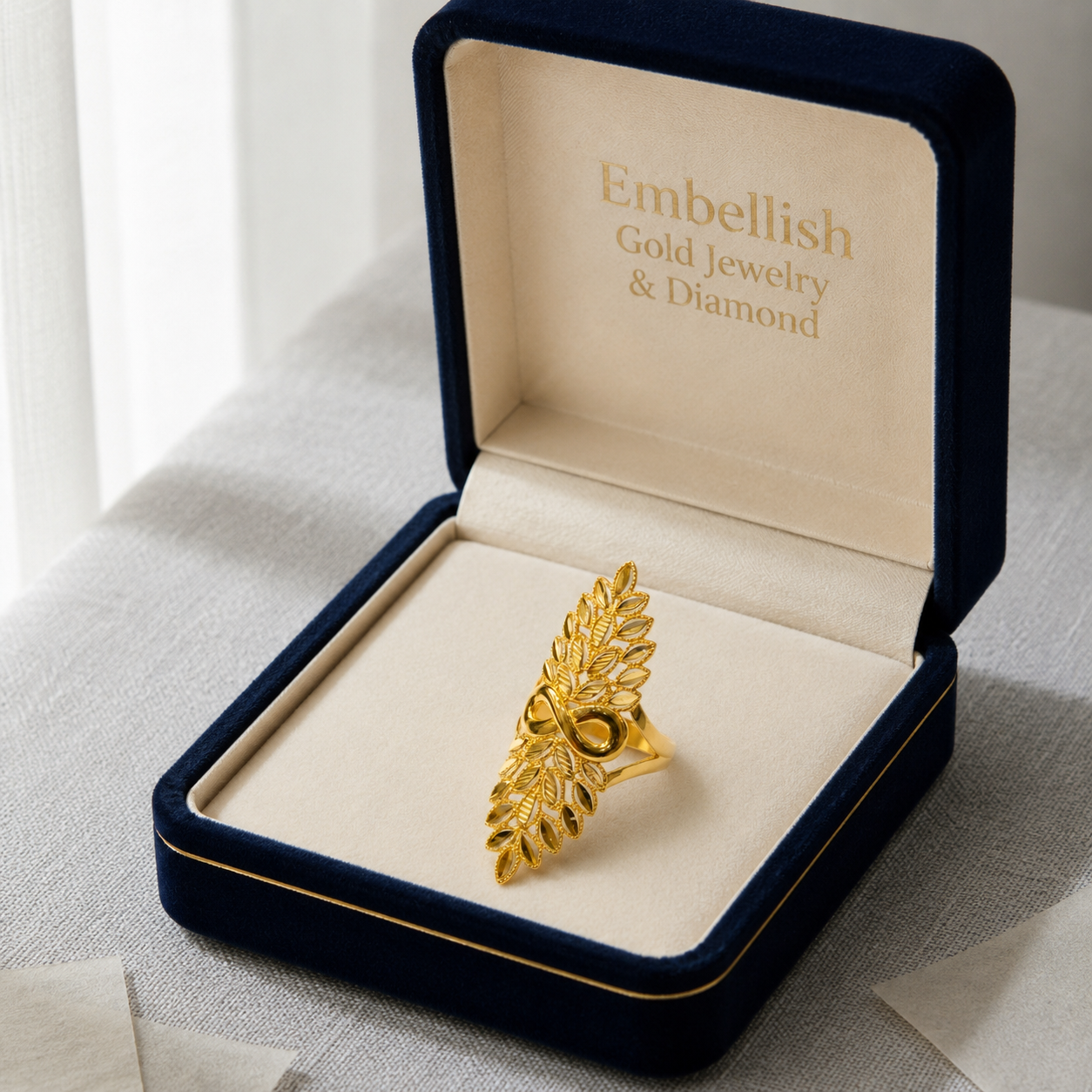 18k Gold Infinity Leaf Ring - 18k Gold Ring - Embellish Gold Jewelry & Diamond