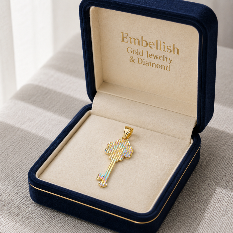 18k Gold 4 Line Petal Key Pendant - 18k Gold Pendant - Embellish Gold Jewelry & Diamond